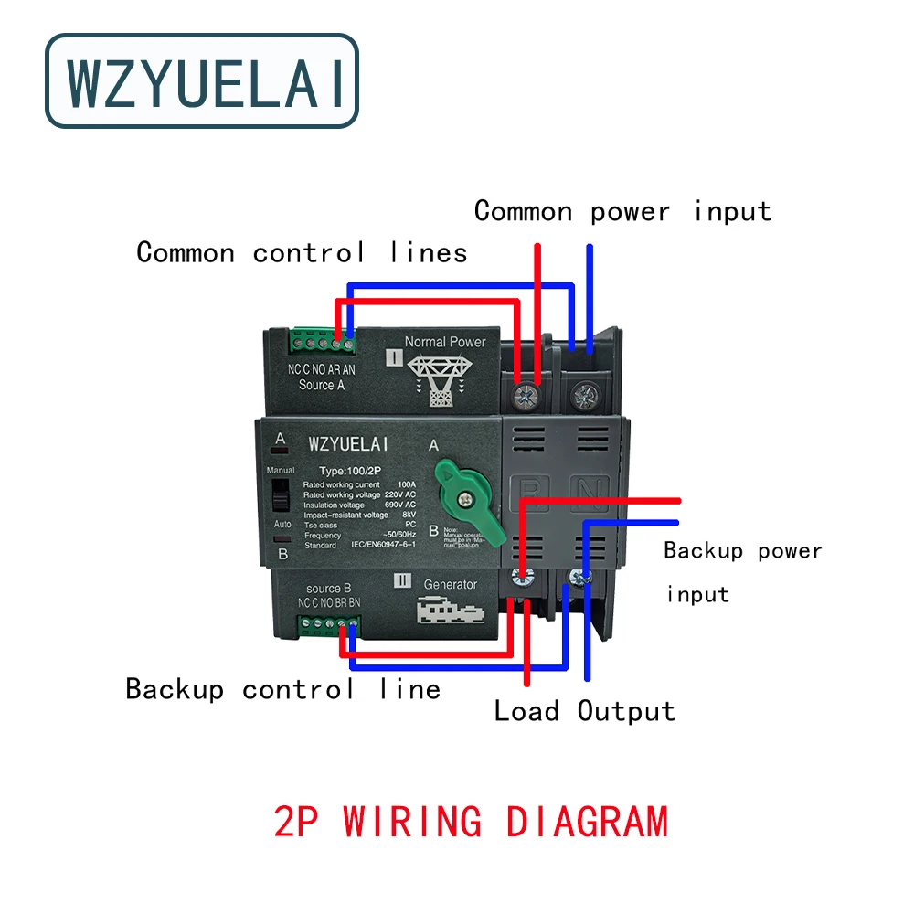 2/3/4P 32A/ 63A/ 100A 220V ATS Automatic Transfer Switch Electrical Selector Switches Dual Power Switch PV Solar Energy Din Rail