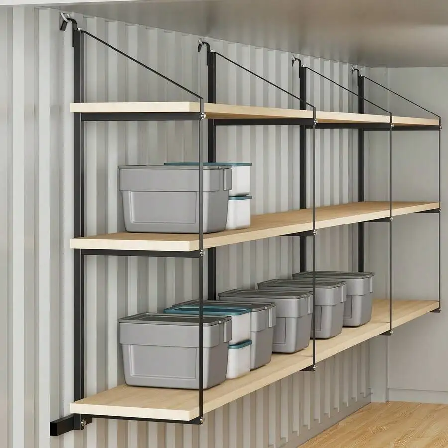 Shipping Container Shelving Bracket 3-Tier Adjustable Powder Coated Steel Brackets, 1100LBS Capacity, 22''D X 60''H, Quick Hang