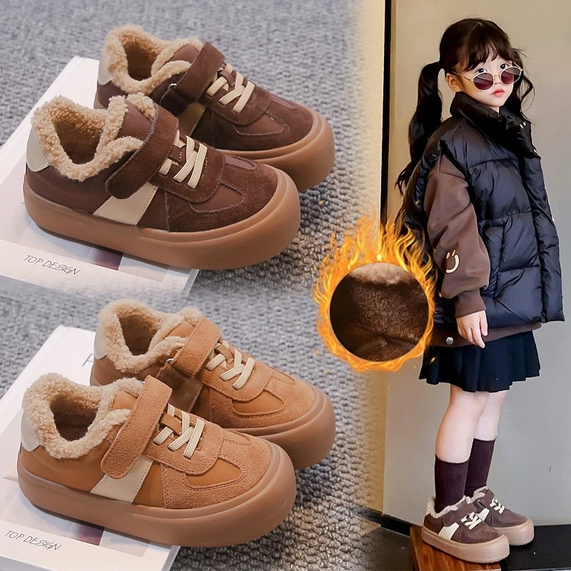 

Winter Girls Velvet Sneaker Children Casual Shoes Fashion Sports Kids Leather Shoes Fleece Lined Flat Girls Sports Shoes