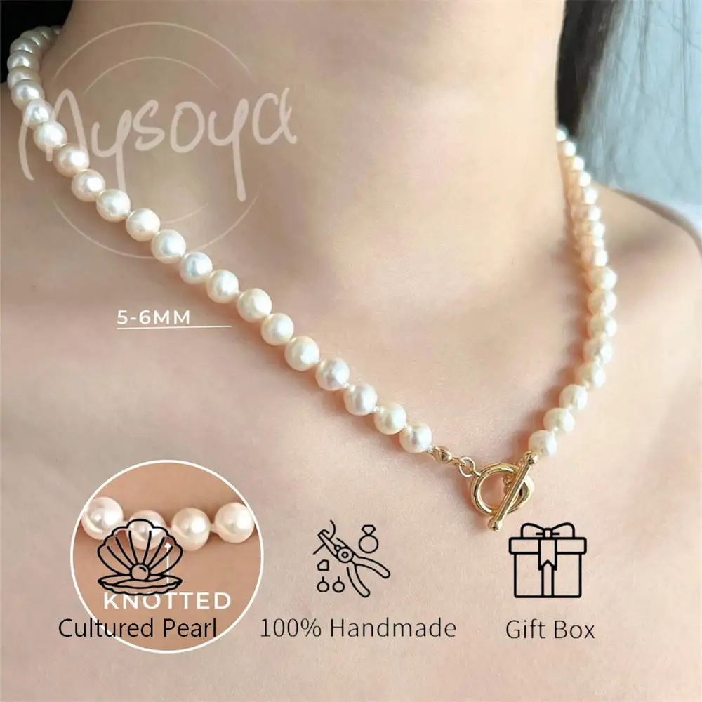 

Ожерелье MYSOYA из белого пресноводного жемчуга 5-6 мм с подарочной коробкой, подарок для нее/жума, на день рождения/свадьбу/юбилей/День святого Валентина