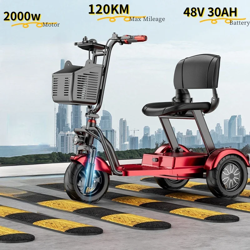 Älterer Roller, elektrisches Dreirad, 2000 W Motor, 48 V, 30 Ah, faltbare Batterie, Auto, abnehmbare Batterie, erwachsenes kleines Elektroauto, Haushalt