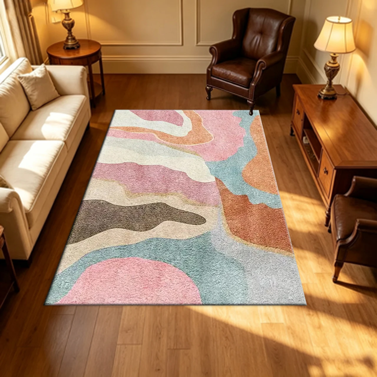 Light Pink and Orange Abstract Wave Carpet