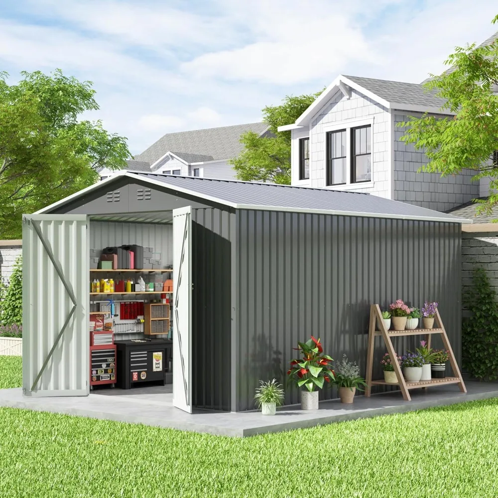 Storage Shed, Large Metal Tool Sheds with Updated Frame Structure and Lockable Doors, Garden Shed for Backyard Garden Patio Lawn