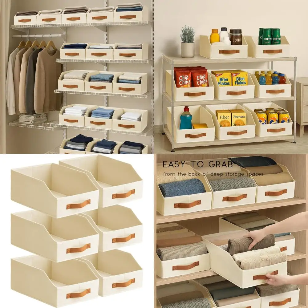 

abric Storage Bins or Organizing - 6 Pack Large Trapezoid Collapsible Storage Bins with ront Handle, Closet Organizers and Stora