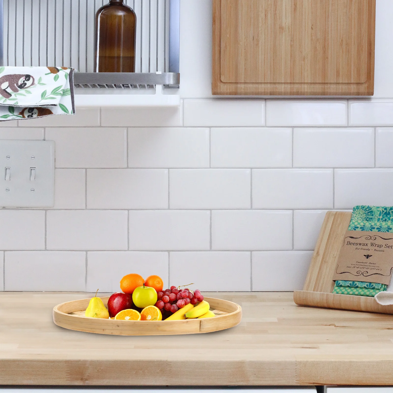 

1pc Bamboo Round Winnowing Basket Hand-Polished Food Drying Storage Container Kitchen Weave Dustpan Vegetable Fruit