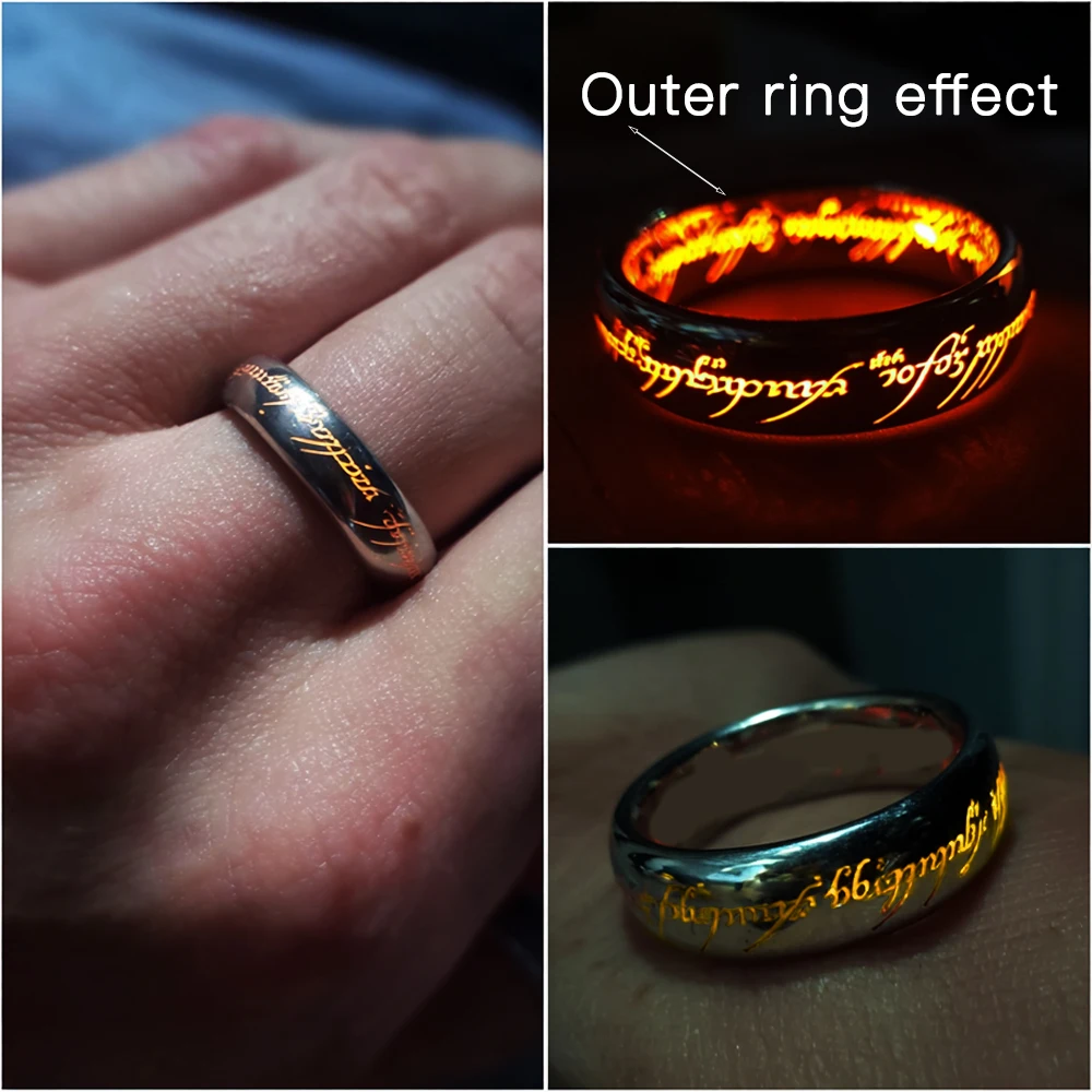 Joyería de acero inoxidable, anillo Punk Magic Power con letras de elvish, estilo mago de fantasía, Unisex, Multicolor, tamaños 5-13