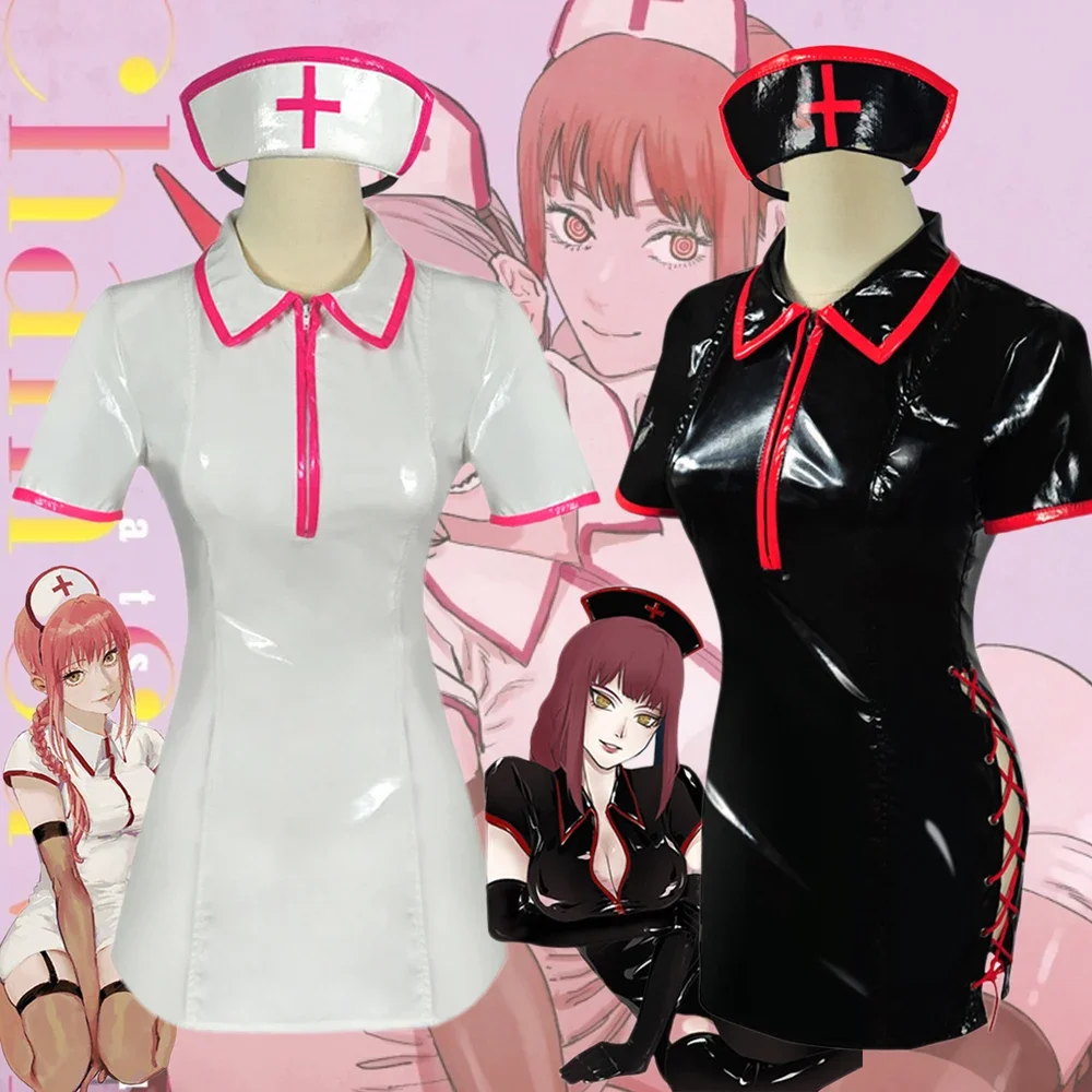

Makima Cosplay Anime Chainsaw Man Costumes Black White Nurse Cosplay Uniform Sexy Halloween Costume 2025 Black White
