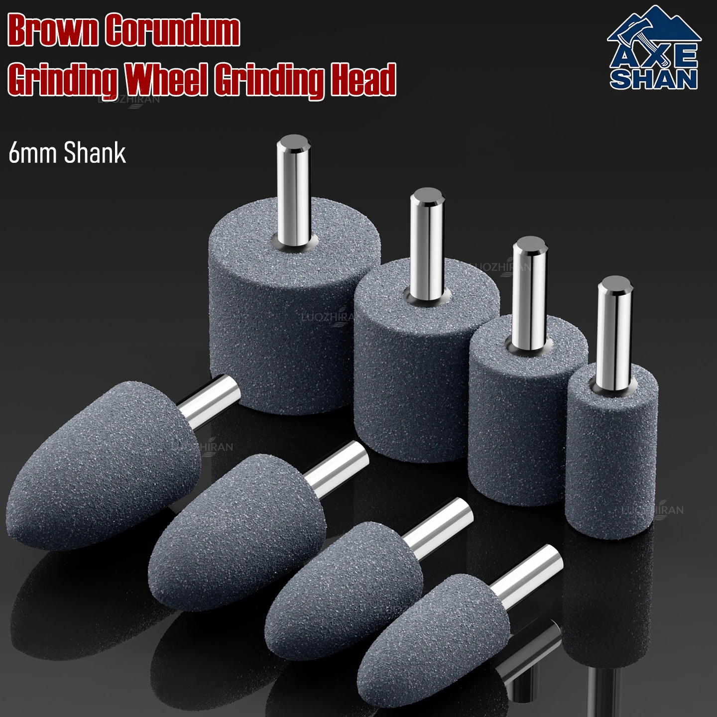 4pcs Brown Corundum Grinding Wheel Set 6mm Shank Cylinder Bullet Shape for Metal Jade Wood Polishing Rust Removal Grinding Head