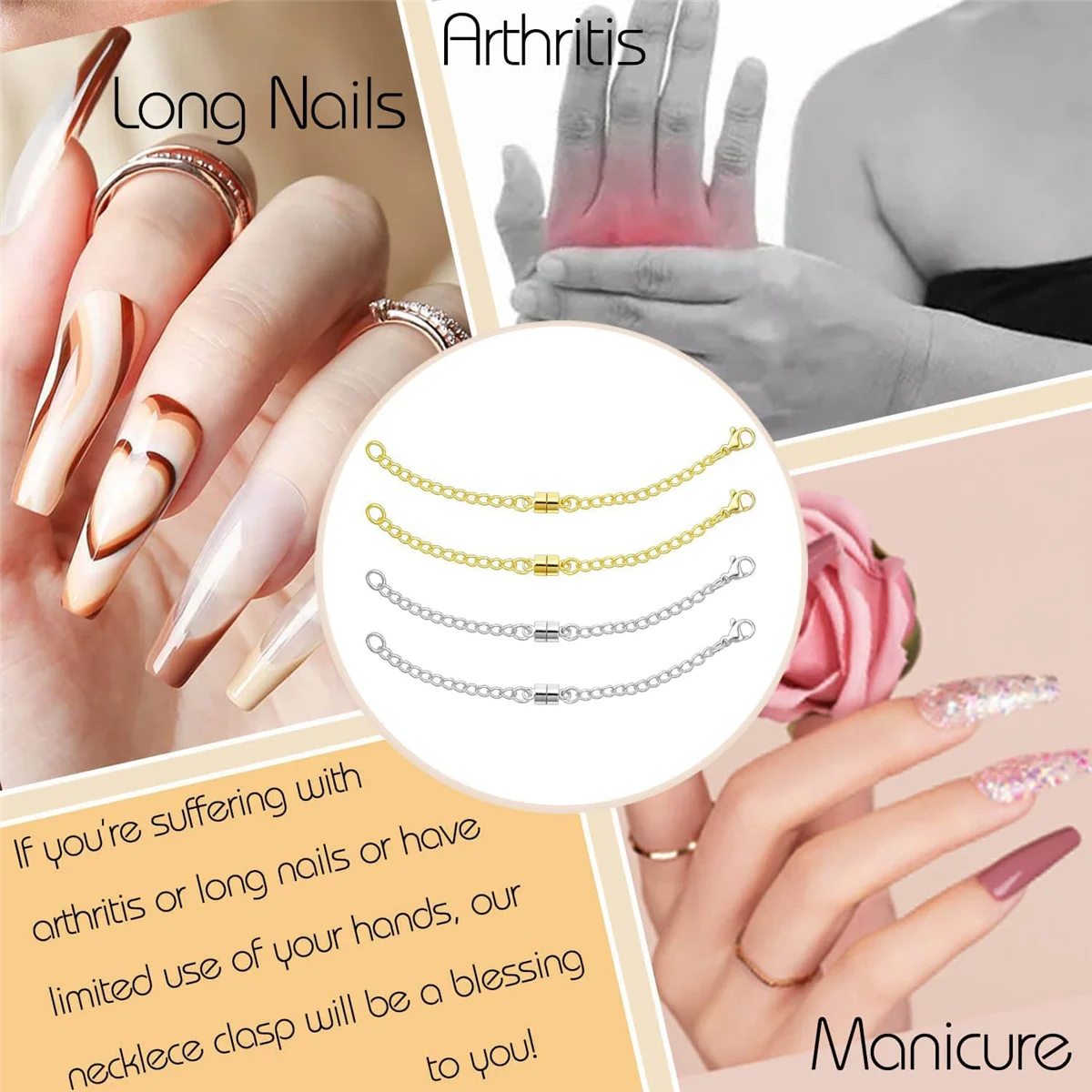 ABQR Estensore magnetico per collana Estensori a catena regolabili per collane, chiusure e chiusure magnetiche per collane Argento