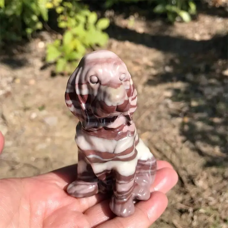 8CM Natural Red Stripe Cartoon Dog Carving Animal Statue Healing Fengshui Sculpture For Decoration Gift 1pcs
