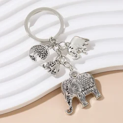Alloy Elephant Tree Classic Keychain Big Cartoon Animals Plant Key Ring For Women Men Friendship Gift Handmade Jewelry Set