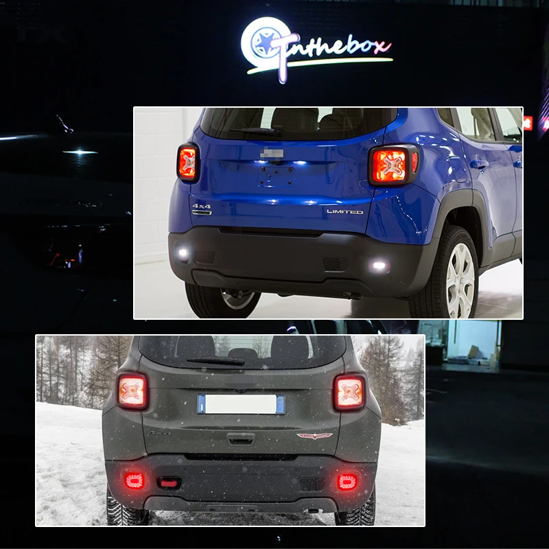 Refletores de para-choque traseiro com lente fumaça, led vermelho/branco, luzes de neblina, com luzes de backup para 2015 ~ 2019 jeep renegade