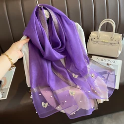 2023 Luxury Silk Shawl Scarf for Women Design Embroidery Flowers Hijab Wraps Bufandas Female Headkerchief Fouloud Echarpe