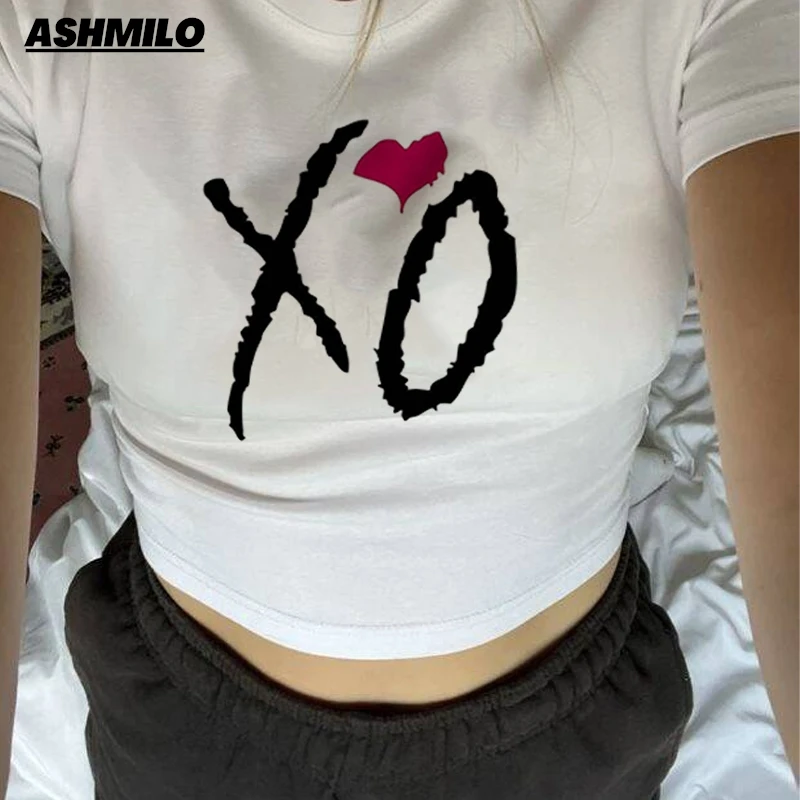 The Weeknd T-shirt Star Girl Aesthetic Women Y2k Clothes Vintage Tops Fairy Grunge Graphic T Shirts Slim Short Sleeve Crop Tops