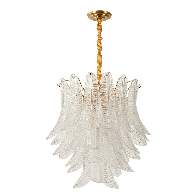 French Leaf Petal Glass Chandelier Dining Table Living Room Antique Style Pink Petal Glass Pendant Chandelier Lights Bedroom