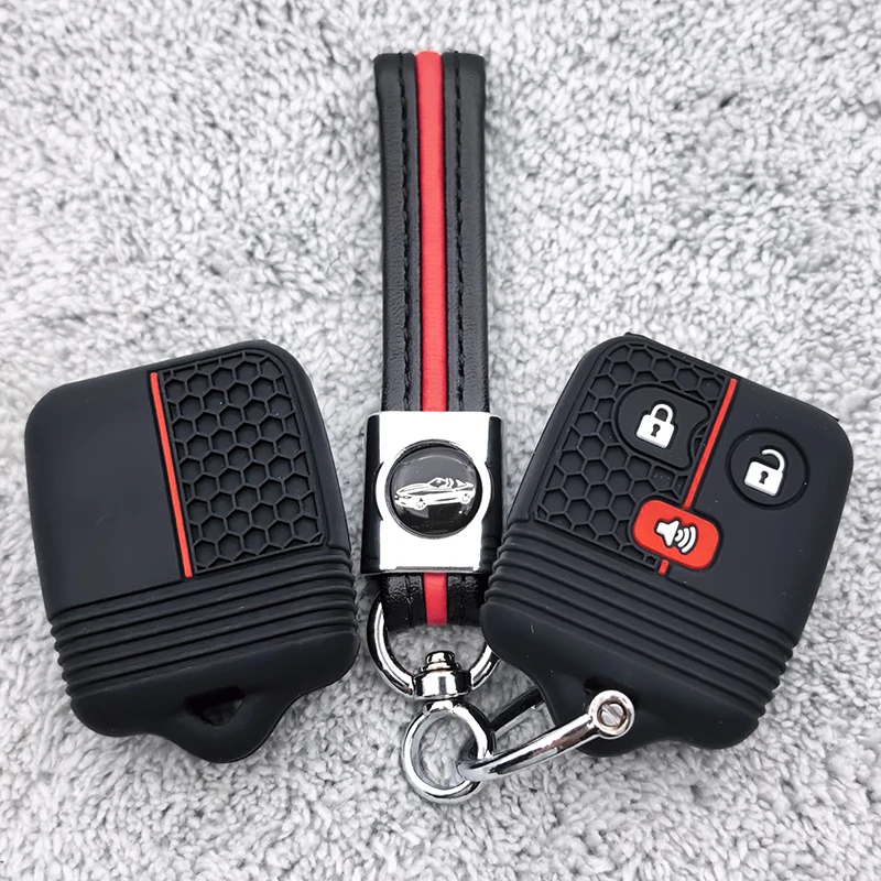 3 Buttons Premium Silicone Car Key Case Cover with Keychain-For Ford Focus Complete Escape Mustang Explorer Lincoln Town Sport