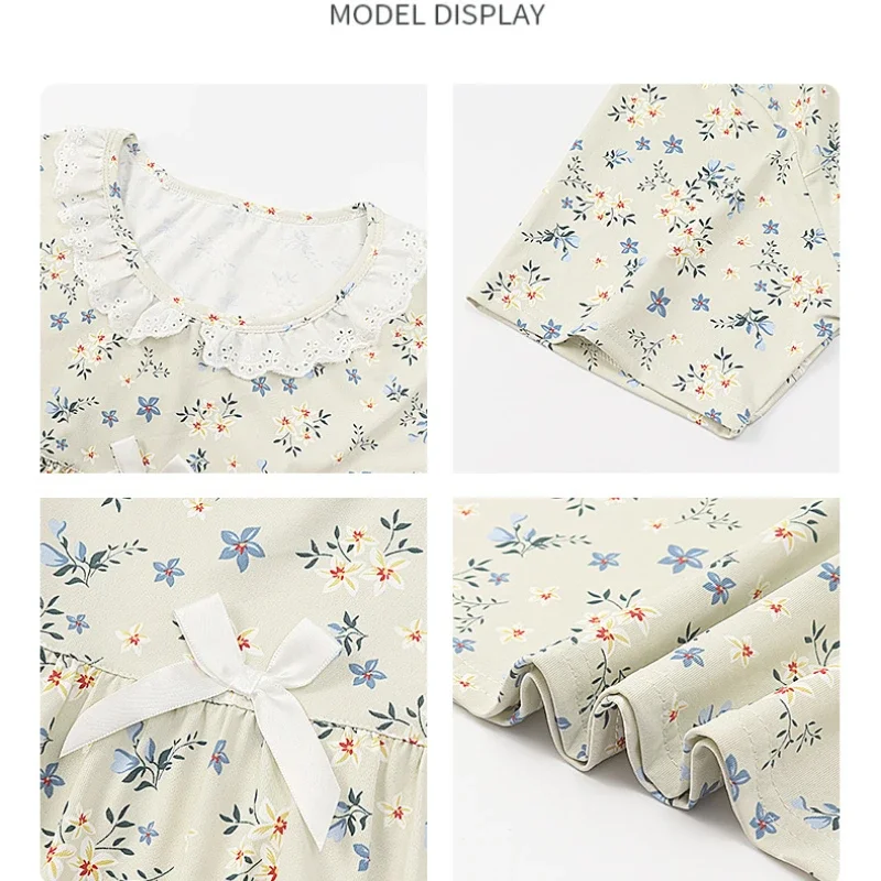 100kg Plus Size Loose Pajamas Women\'s Summer Floral Princess Maxi Dress Ins Sle Japan Imitation Cotton Short Sleeve Nightgown