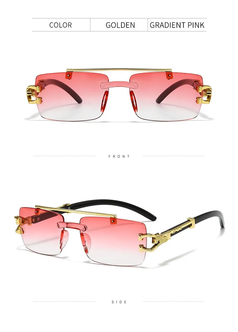 2025, neue modische rahmenlose Schneidkante, integrierte Doppelstrahl-Leopardenbein-Anti-UV-Sonnenbrille, Retro, vielseitig – Detail 14