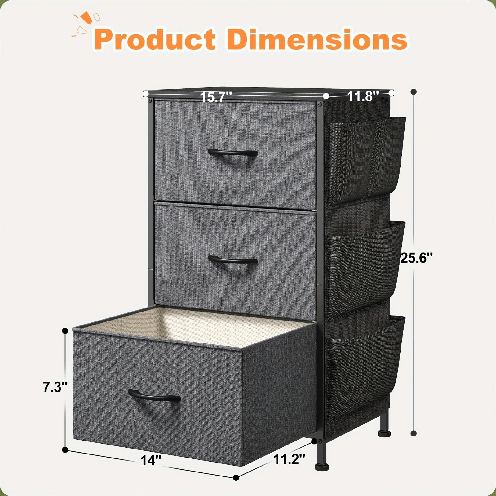 

Tall Nightstand Set 2 with Drawers, Fabric Bedside Table with Wooden Top & Sturdy Steel Frame, Storage End Table for Bedroom, Dorm, Entryway, Hallway, Closet Organizer with Fabric Bags, Screw Accessories And Adjustable Feet, Black And Grey