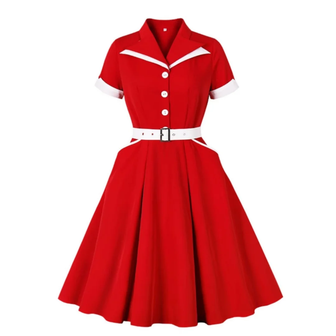 Vestidos Rockabilly Retro de los años 50 y 60, ropa Sexy roja de Audrey Hepburn Pin Up Rockabilly, disfraz elegante para fiesta de verano