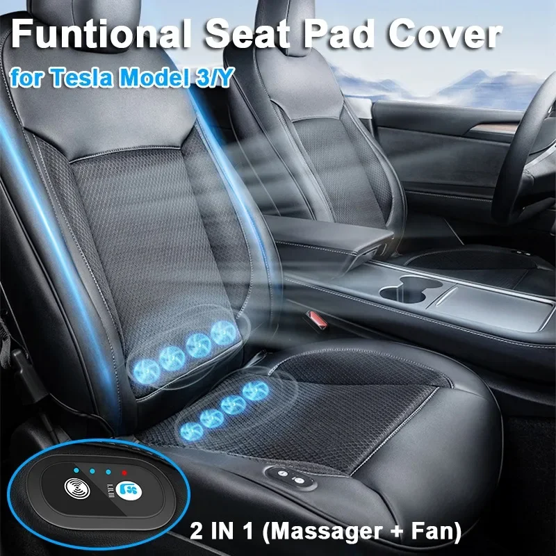 

Funtional Front Car Seat Pad Breathable Seat Cover Cushion with Fan Massger Function for Tesla Model 3 Y