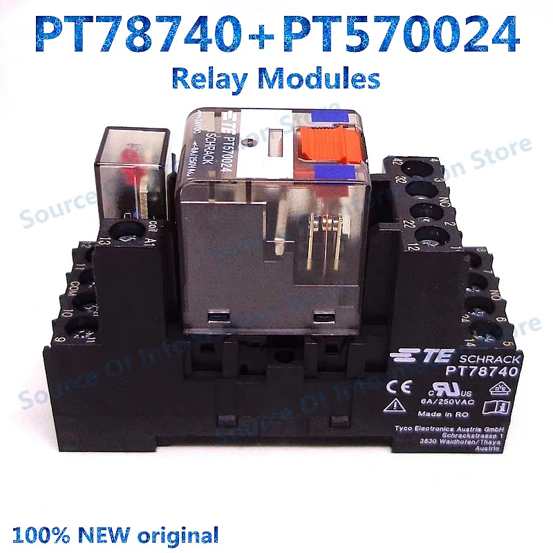 TE PT570024 DC24V 4PDT Industrial Intermediate Relay With PT78740 Socket Base+EM18, 6A 250VAC Electromagnetic Control Relay