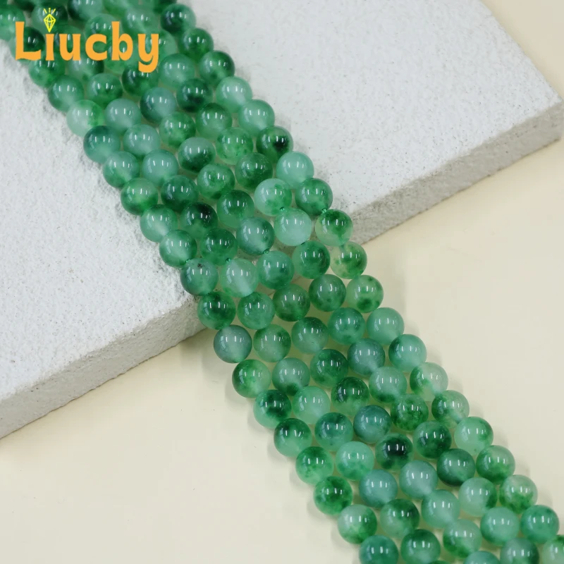 Grüne, schwebende Blumen-Jade-Perlen aus Naturstein, glatte Perlen für die Schmuckherstellung, DIY-Zubehör, Schlüsselanhänger, 15'' Strang, 6/8/10/12/14 mm – Detail 4