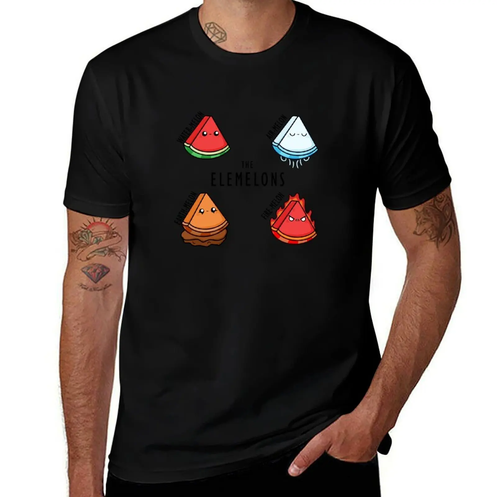 Kawaii Cartoon Watermelon elementals llustration T-Shirt Large Size Basic Casual T-Shirt