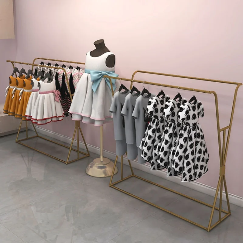 Personalizado Gold Clothing Display Stand, Boutique Kids Roupas Penduradas Rack, personalizado