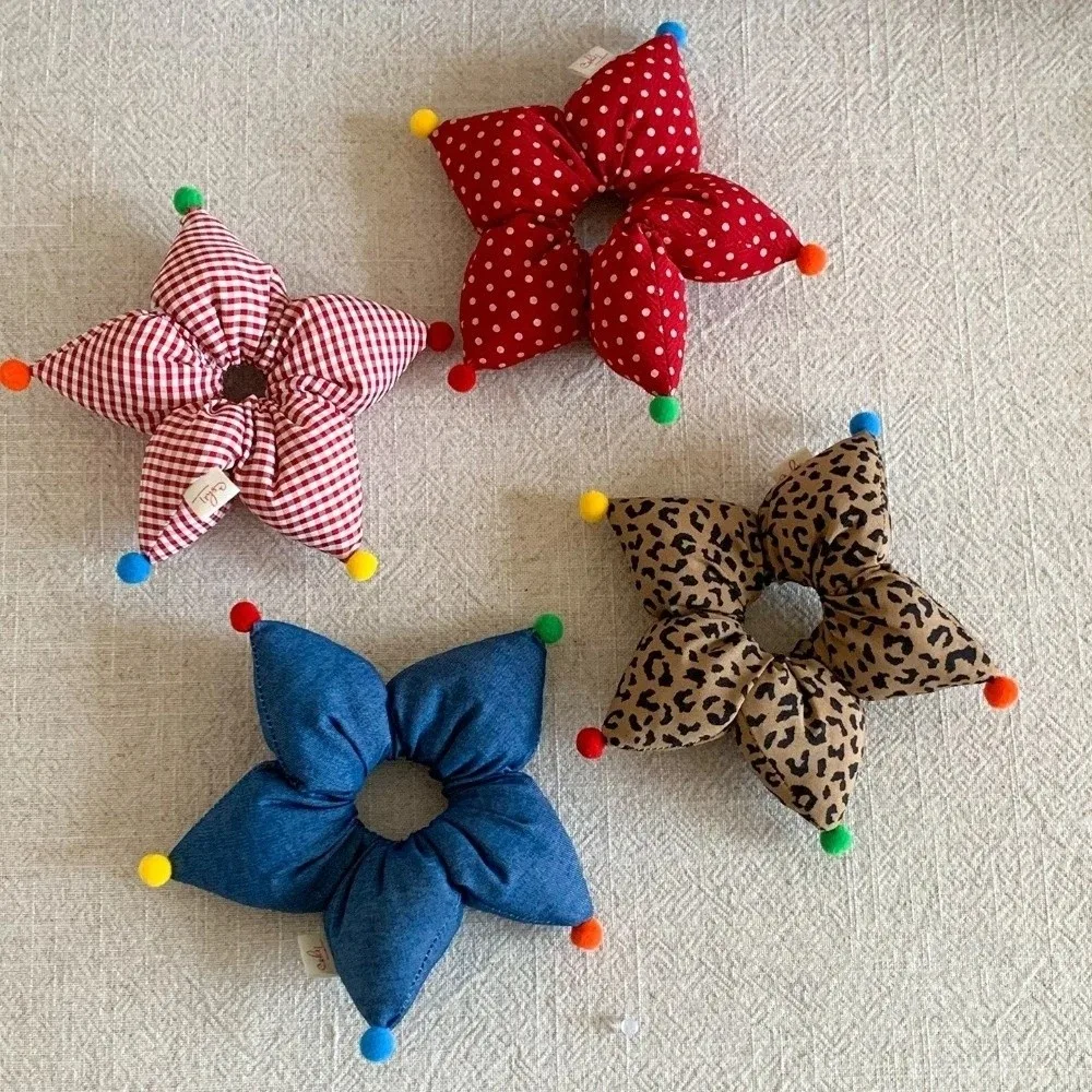 Cute Five-Pointed Star Star Scrunchies Plaid Pattern Star Print Elastic Hair Bands Polka Dot Star Hair Bands Children Girls