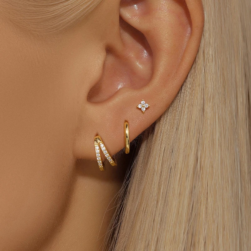 3PCS Trendy Double-layer Circle Cubic Zircon Star Hanging Earrings Set For Women Korean Fashion Jewelry pendientes mujer
