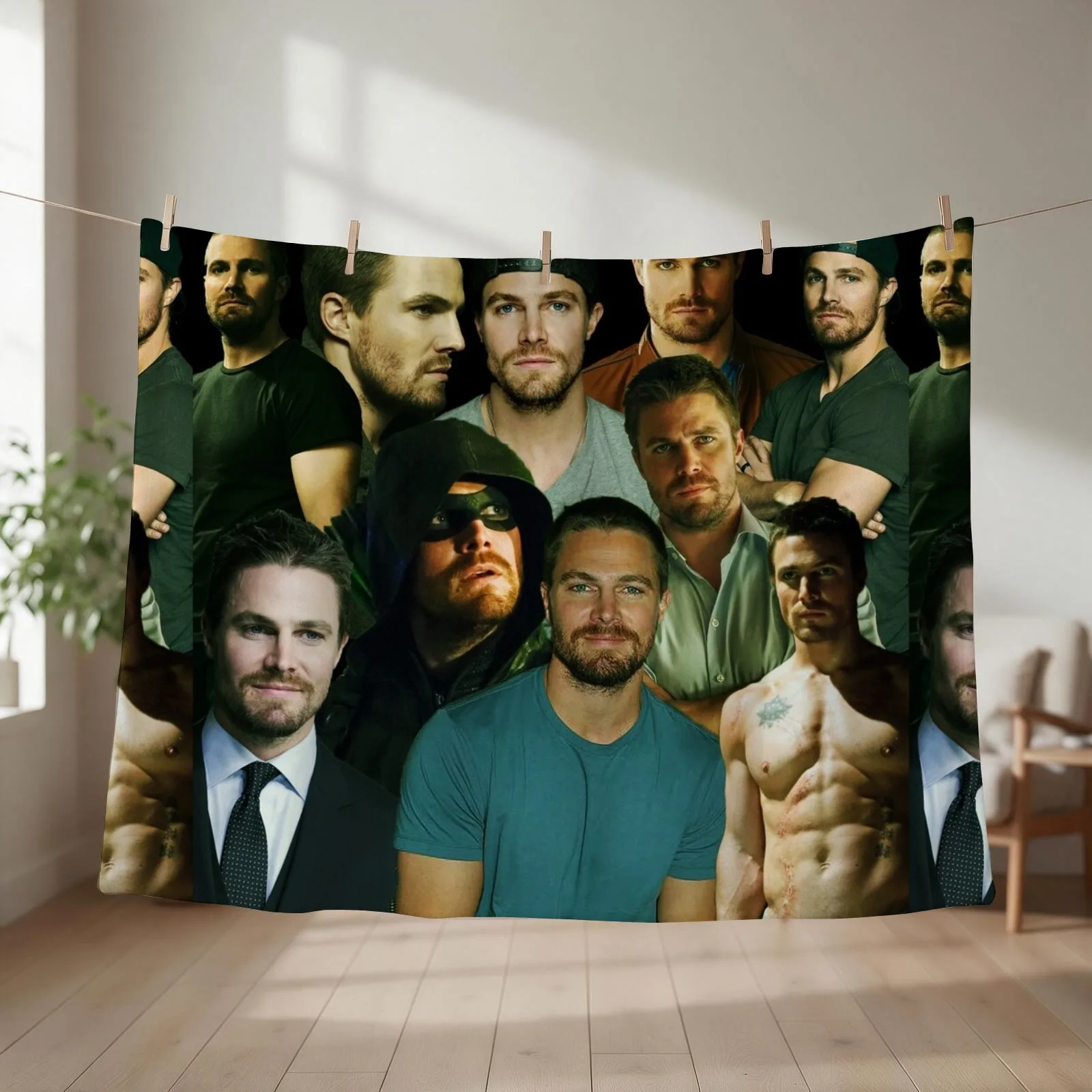 Stephen Amell Arrow collage tribute design 2022 Throw Blanket couch cozy soft plush fuzzy picnic outdoor blanket