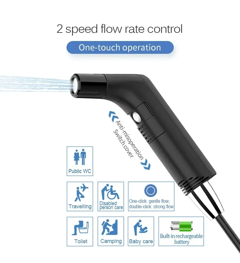 A Very Useful Portable Electric Bidet Sprayer with 3-Level Pressure Adjustment, Handheld Sprayer for Personal Hygiene - Recharge