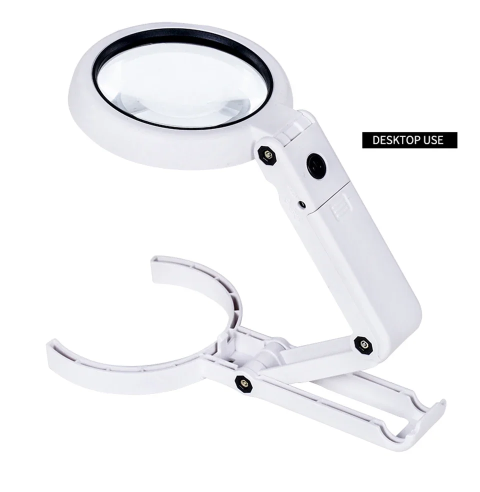 5X/10X Handheld Desk Magnifier with LED Light and Stand USB Powered Illuminated Magnifying Glass for Crafting Clock Watch