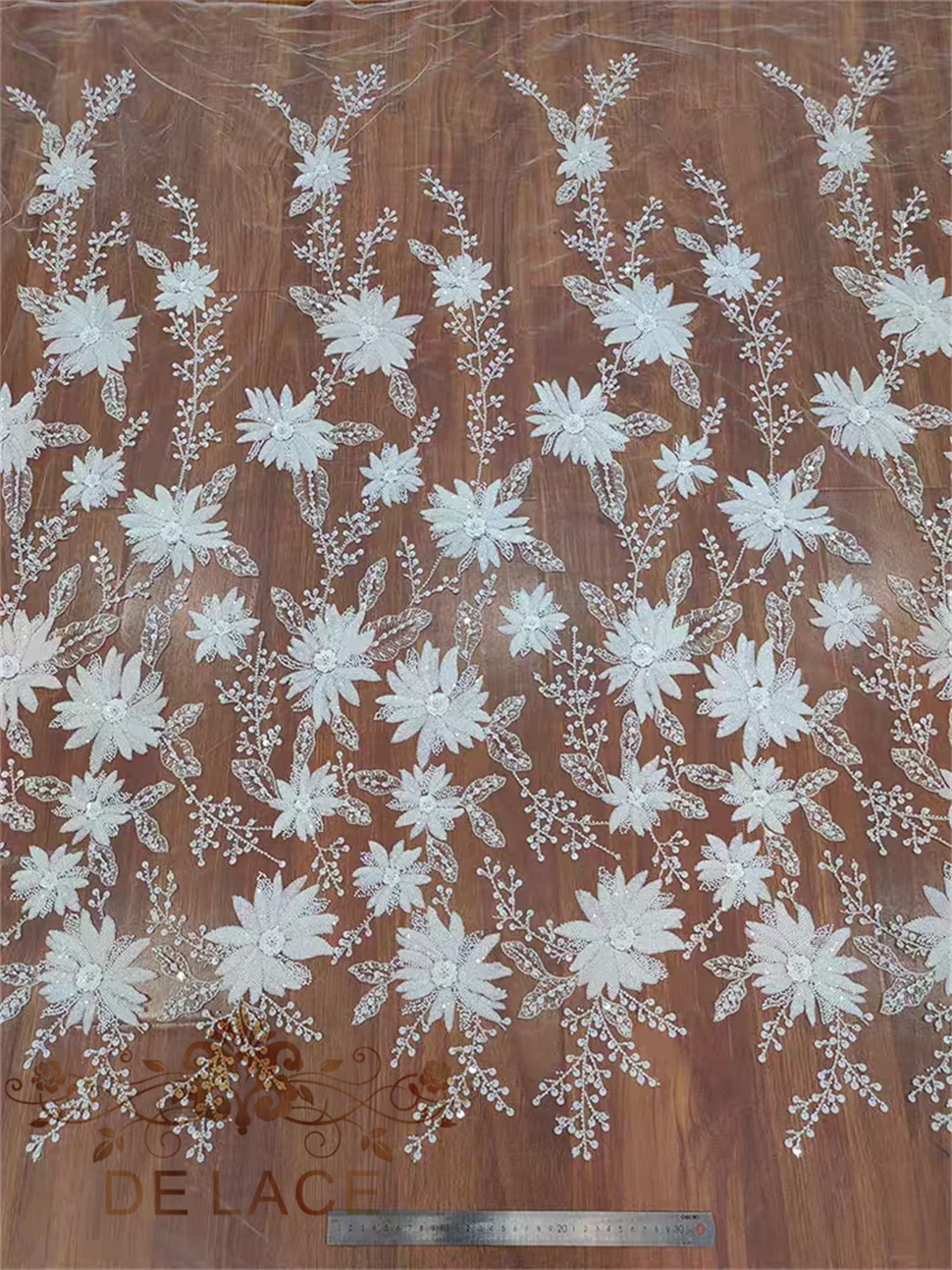Изысканные цветы с блестками, кружевная тяжелая ткань из бисера, кружевная ткань с цветочным узором для свадебного платья
