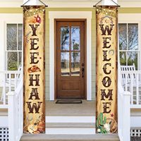 1pair Wild West Cowboy Party Porch Banner Yee Haw Welcome Western Cowboy Hanging Sign for Birthday Baby Shower Party Decorations