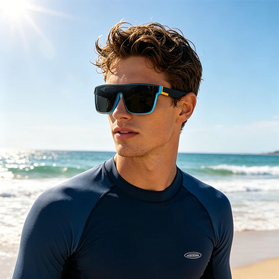 One‑Piece Lens Square Sunglasses Classic Colorful Striped Fashion Designer Brand Eyewear Unisex Outdoor Driving Fishing Cycling