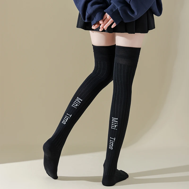 307 Autumn/Winter Women's Socks 5A Antibacterial Vertical Stripe Calf Letter Solid Color Fashion Instagram Cotton High Tube Sock