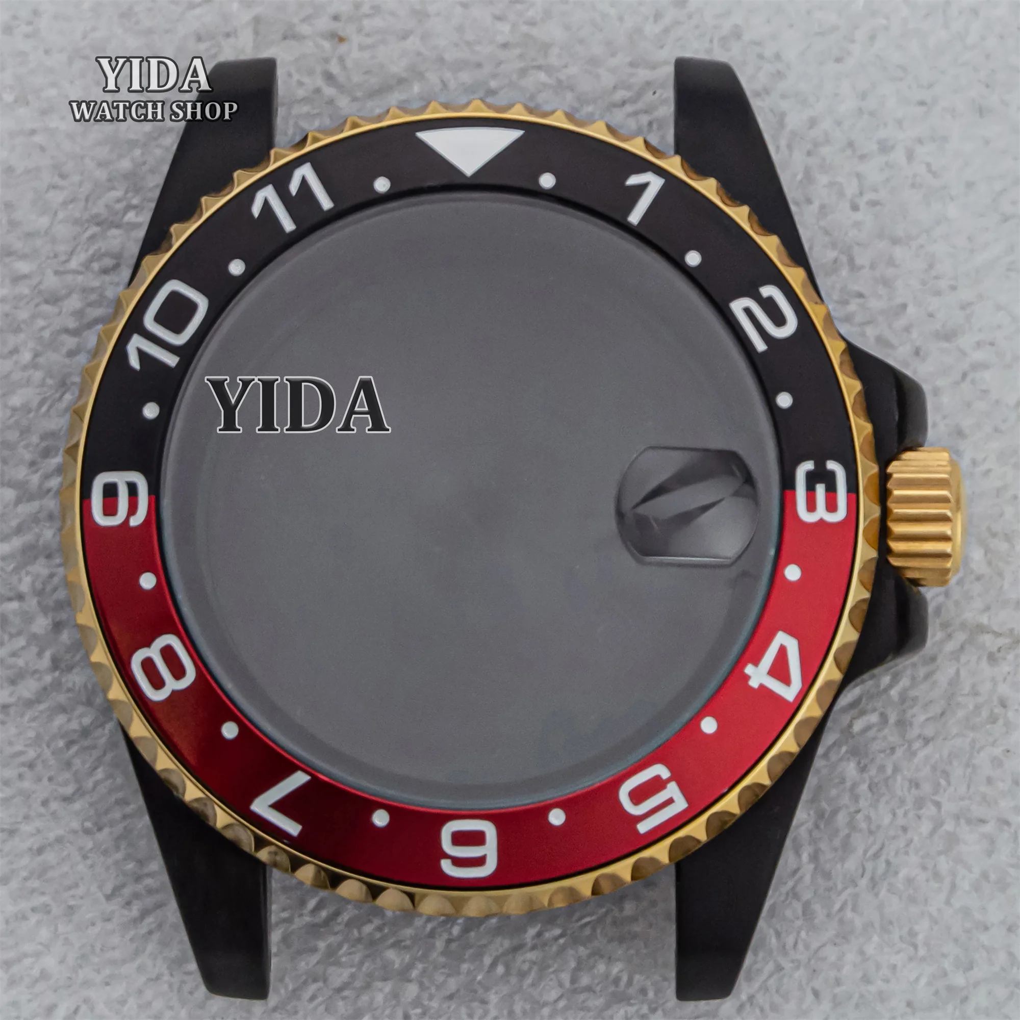 Cassa per orologio NH35 da 40 mm placcatura nera Custodia in vetro zaffiro impermeabile 10ATM per accessorio movimento meccanico SUB GMT NH35 NH36