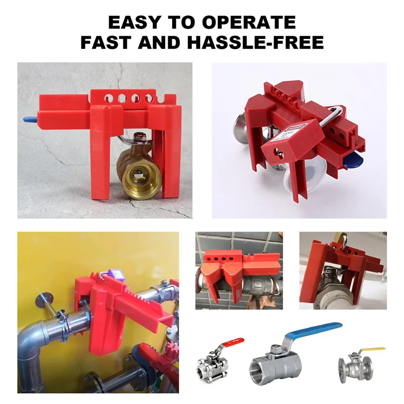 ABJN-3X Ball Valve Locking, Adjustable Ball Valve Locking Device, Small, For 1/2Inch-2-1/2Inch Outer Pipe Diameter, Red