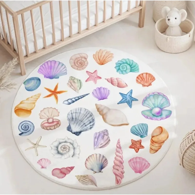 Blue Marine Animal Round Carpet for Living Room Baby Girl Room Kids Playroom Mat Bedroom Soft Rug Nursery Decor Kid's Playmat