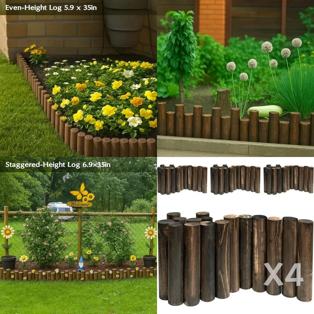 

Natural Pine Log Border Set for Landscaping - 4 Pack, 11.8H x 35L, for Flower Beds, Pathways, Lawns