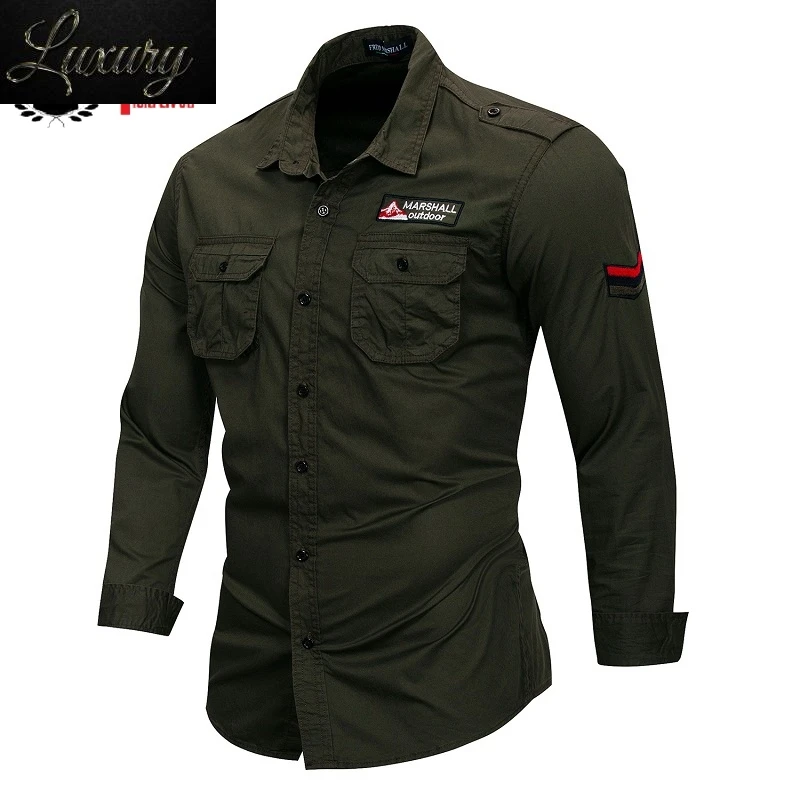 

Male Shirt Military Mens Long Sleeved Cotton s Slim Fit Camisa Masculina Khaki Black Army Green Casual