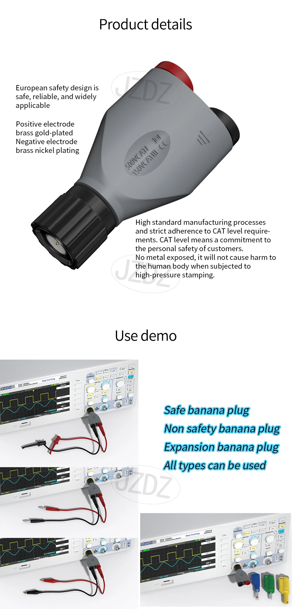 JZDZ BNC-Adapter, isoliert, 4 mm, drehbar, männlich, BNC, doppelte Bananenbuchse, Bananenbuchse J20038 – Detail 2
