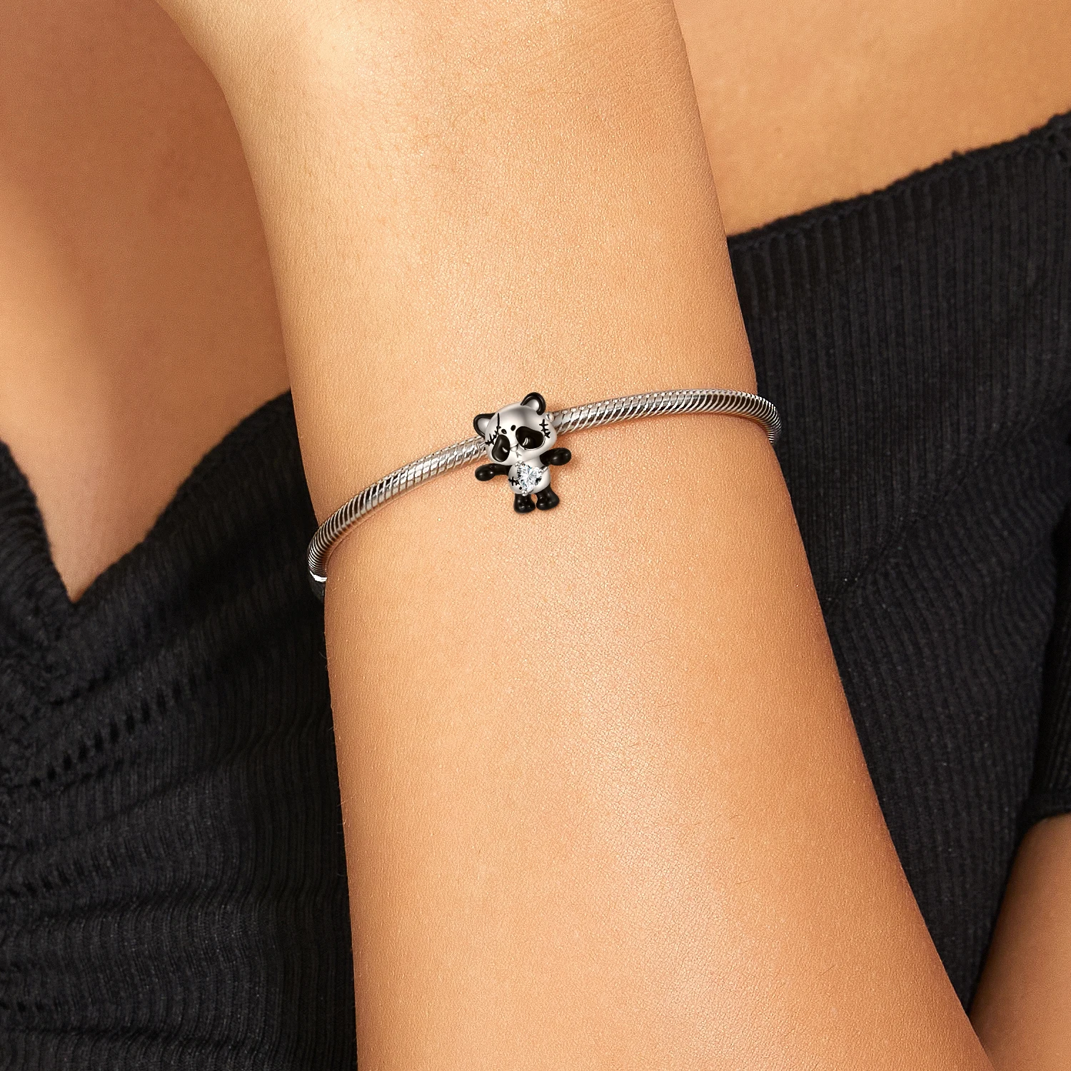 925 Sterling Silver Animalhugging Panda Doll Heart Shaped Zircon Charm Bead Fit Original Bracelet Diy Jewelry Accessories Beads