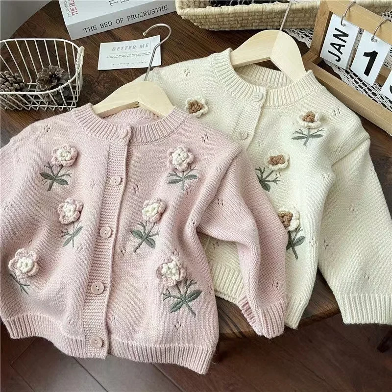 Girls Sweaters 2024 Autumn New Kids Knitted Sweater Cardigan Winter Warm Clothing Toddler Girl Cardigan