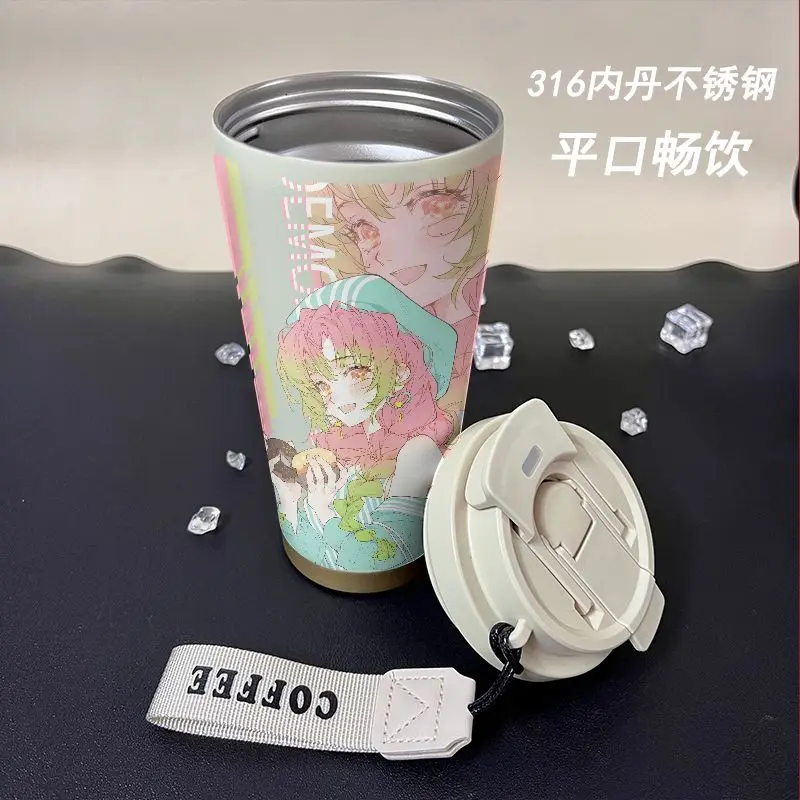 Demon Slayer Mitsuri Kanroji & Shinobu Koyuki Anime Tweedimensionale Cartoon Gedrukt Rvs Stro Cup Dubbele Drink Cup