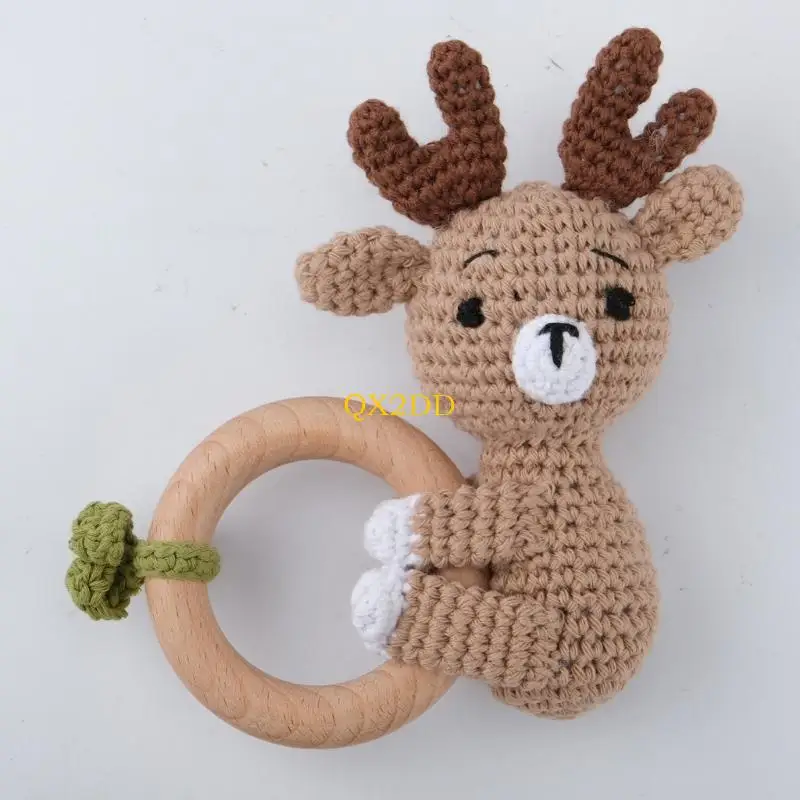 

QX2D Baby Rattle Toy Crocheted Cartoon Animals BPA Newborn Gift Natural Color