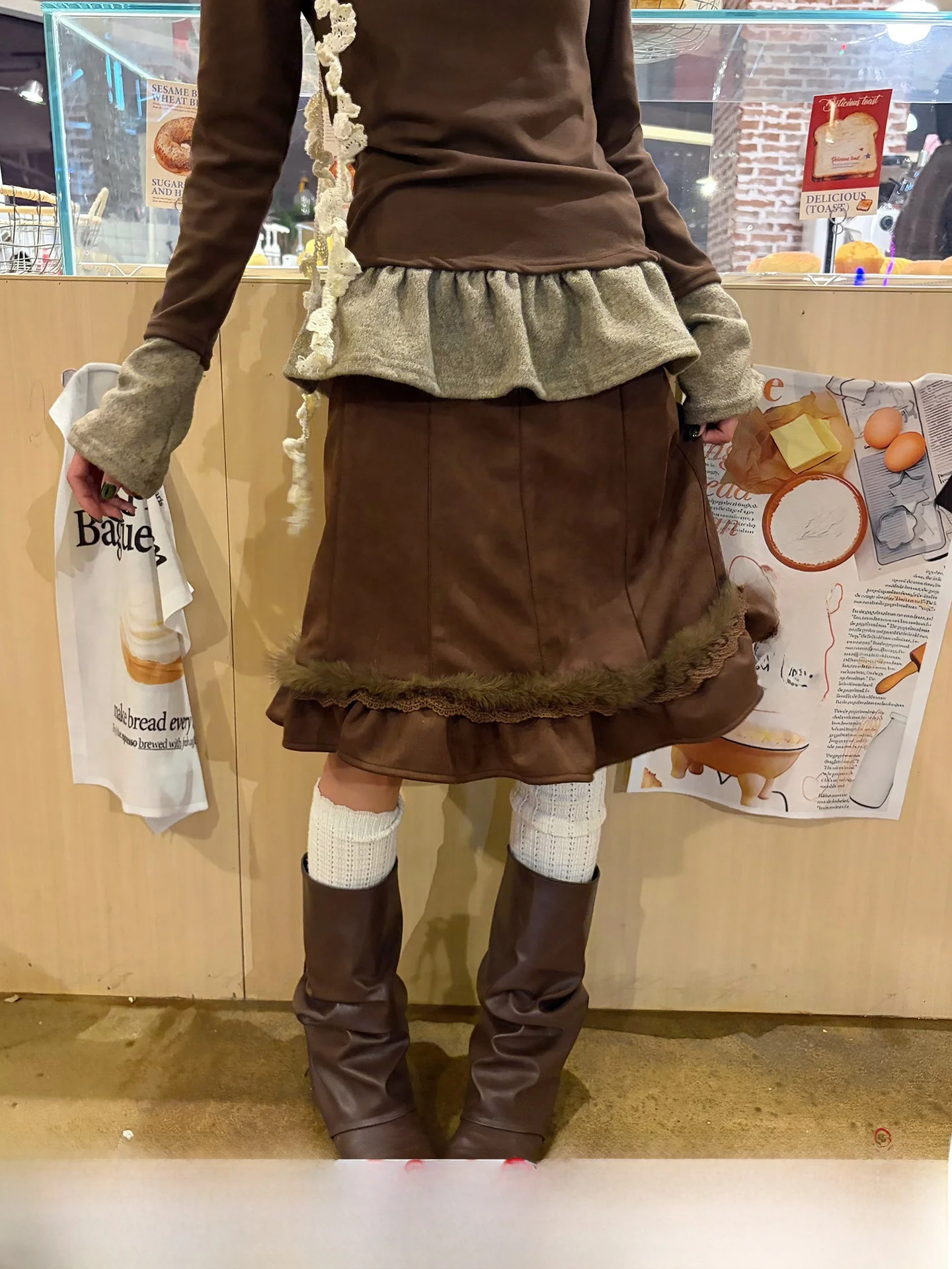 

Vintage Brown Asymmetrical High Waist f Skirt Women's Faion Retro Cotton Polyester Blend Fi Tail Skirt Ciwalk Casual