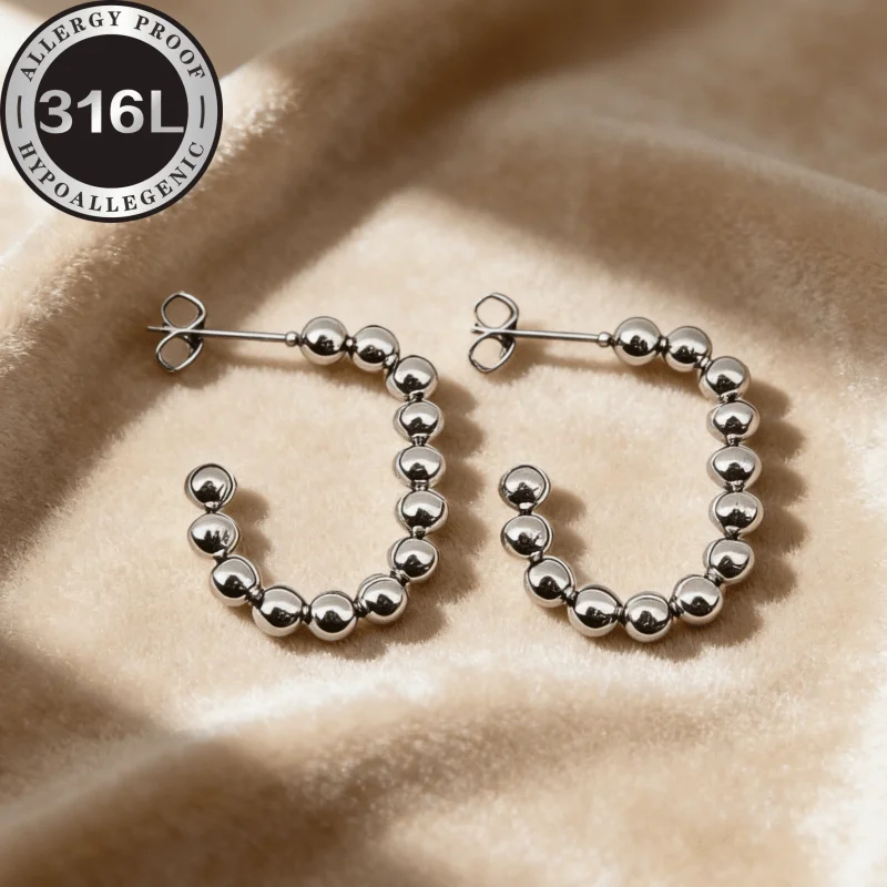 316L stainless steel, anti-allergic, steel ball splicing oval, earrings, gold and silver, anti-fading, skin-friendly and